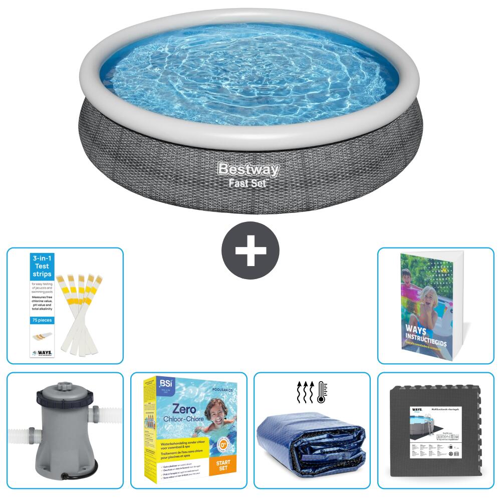BESTWAY Basen Fast Set Okrągły - 366x76 cm - 7-częściowy S285