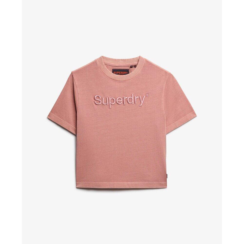 Obszerny prosty t-shirt dla kobiet z haftem Superdry Core Logo