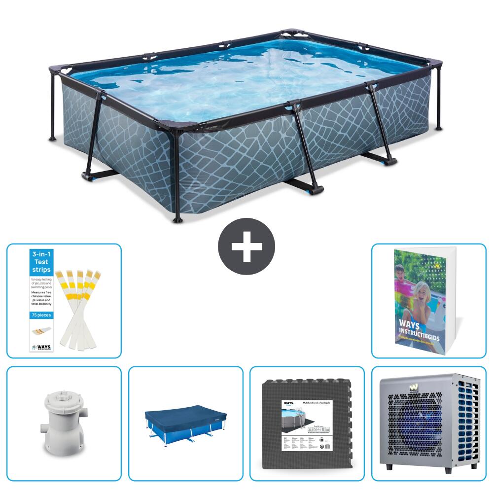 EXIT TOYS Basen Prostokątny - Efekt kamienia - 300x200x65 cm - 7-częściowy S330