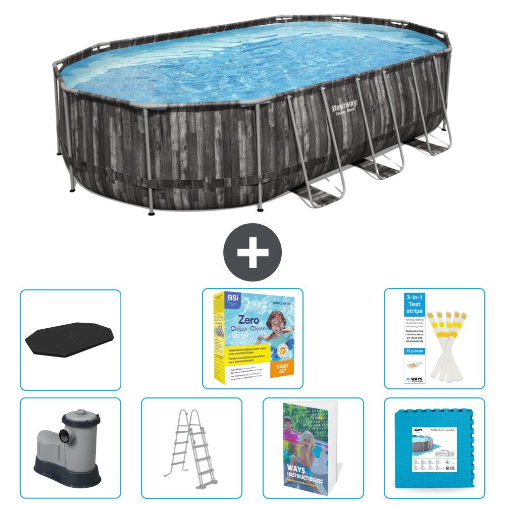 BESTWAY Basen Power Steel Owalny - 610x366x122 cm - 8-częściowy S566