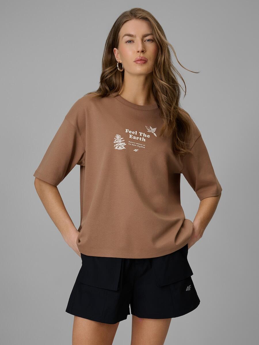 T-shirt regular z nadrukiem damski 4F 4FRSS26TTSHF3704