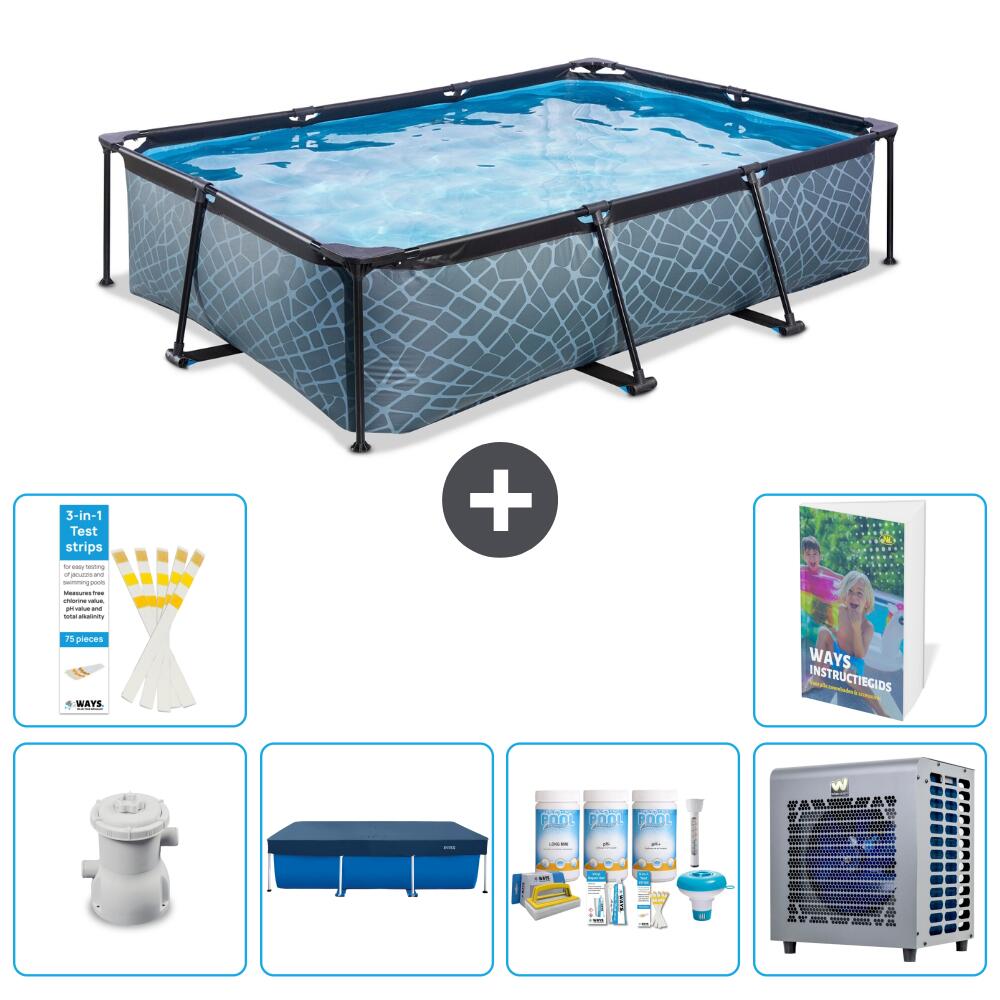 EXIT TOYS Basen Prostokątny - Efekt kamienia - 300x200x65 cm - 7-częściowy S264