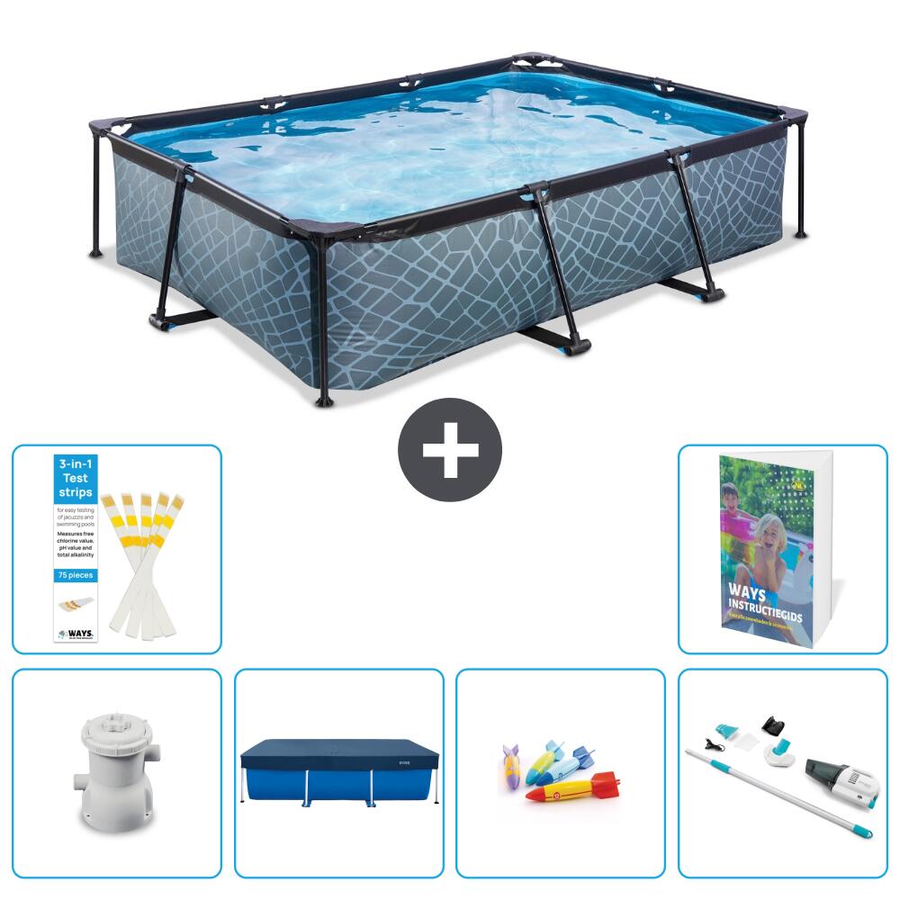 EXIT TOYS Basen Prostokątny - Efekt kamienia - 300x200x65 cm - 7-częściowy S269