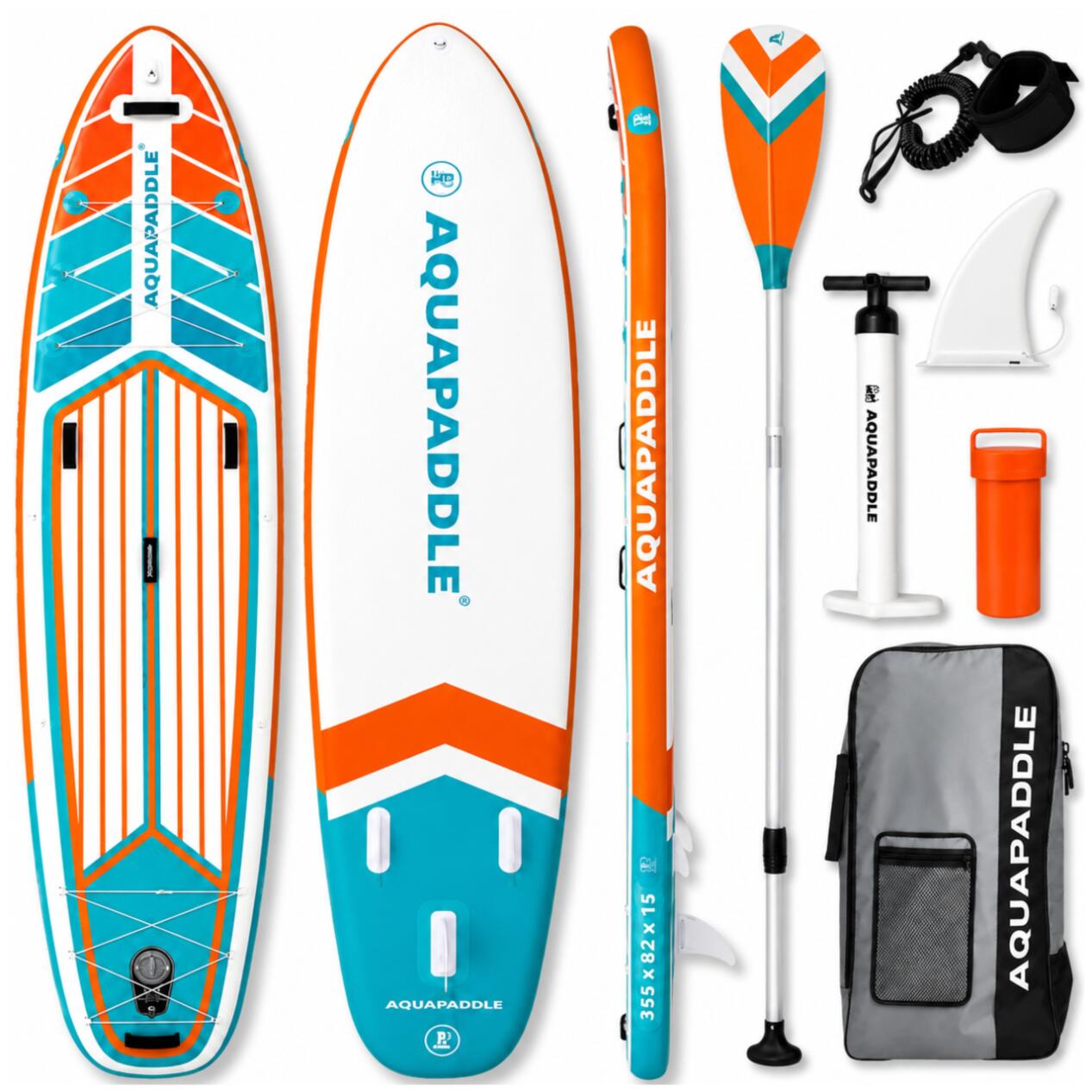 Deska SUP AquaPaddle 355x82x15 cm wiosło pompka zestaw plecak 200 kg