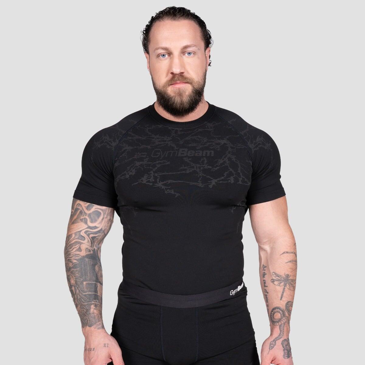 Koszulka męska fitness bezszwowa slim czarna Static