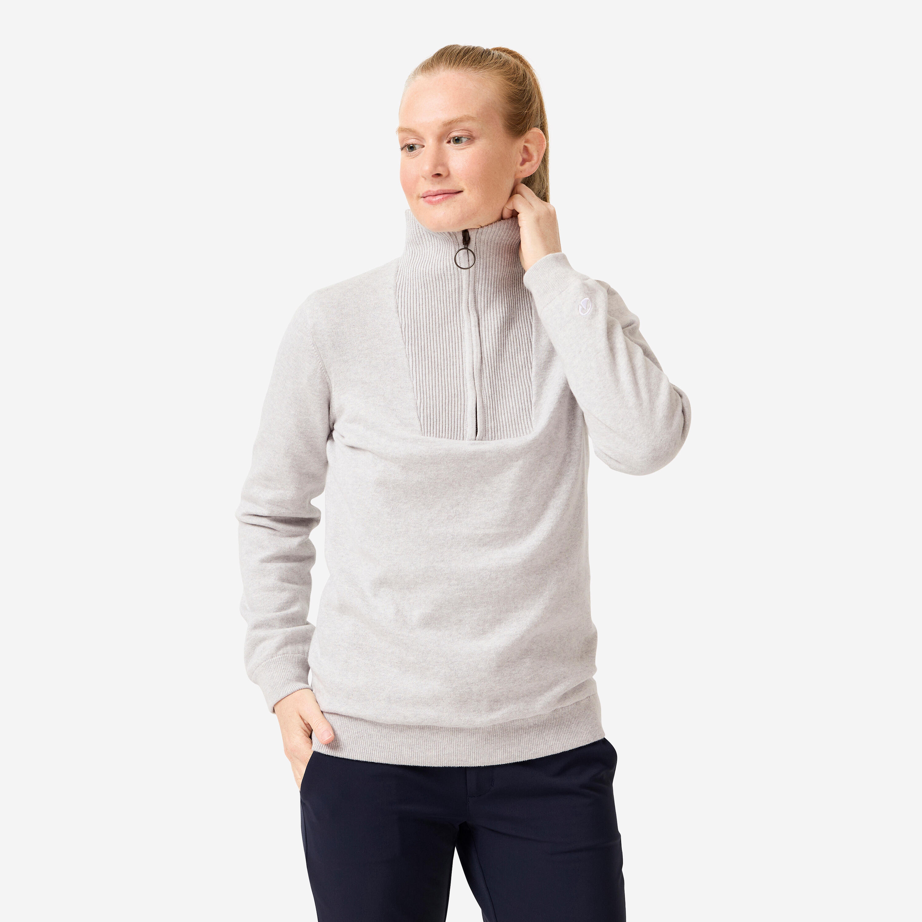 Sweter do golfa damski wiatroszczelny MW500 z wysokim kołnierzem