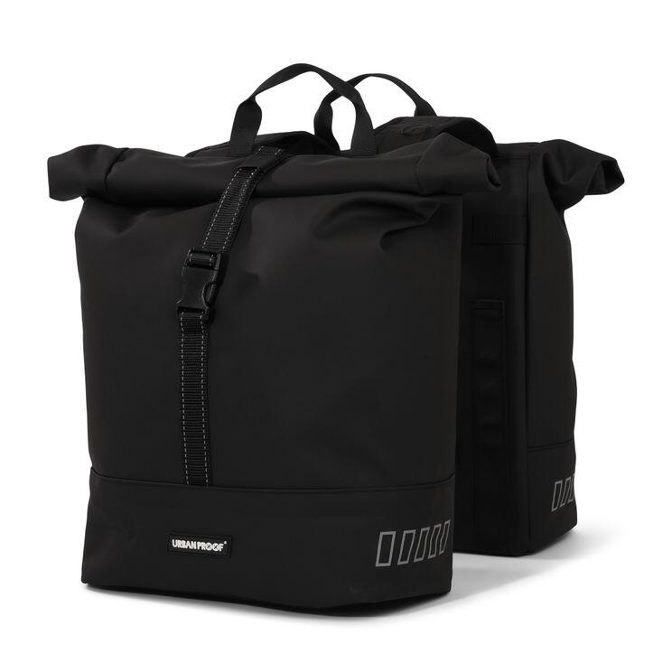 Podwójna Torba Rowerowa Z Recyklingu Rolltop 38 Litrów 30 X 15 X 42 Cm - Czarna