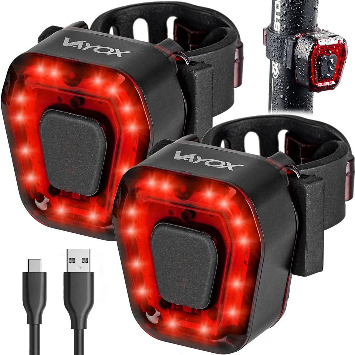 Zestaw 2x lampka rowerowa VAYOX VA0048 tylna LED USB