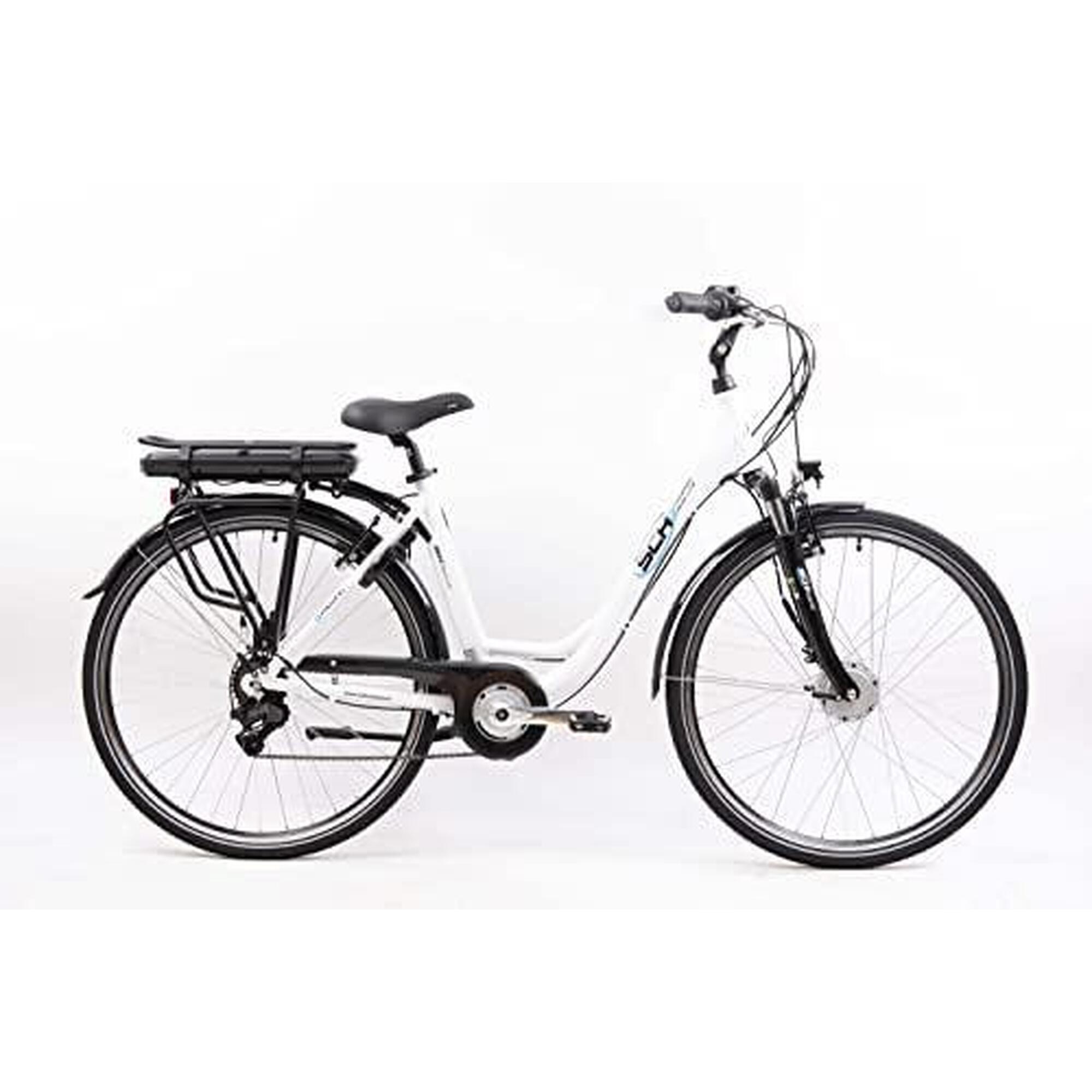 Rower elektryczny miejski E-Moving 28” biały aluminium zawieszenie