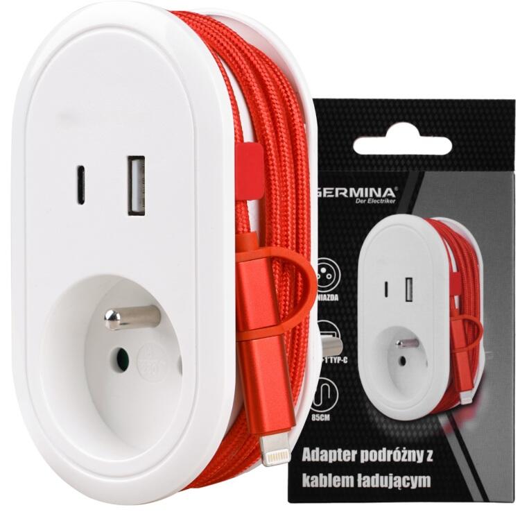 Adapter podróżny z kablem ładującym Germina