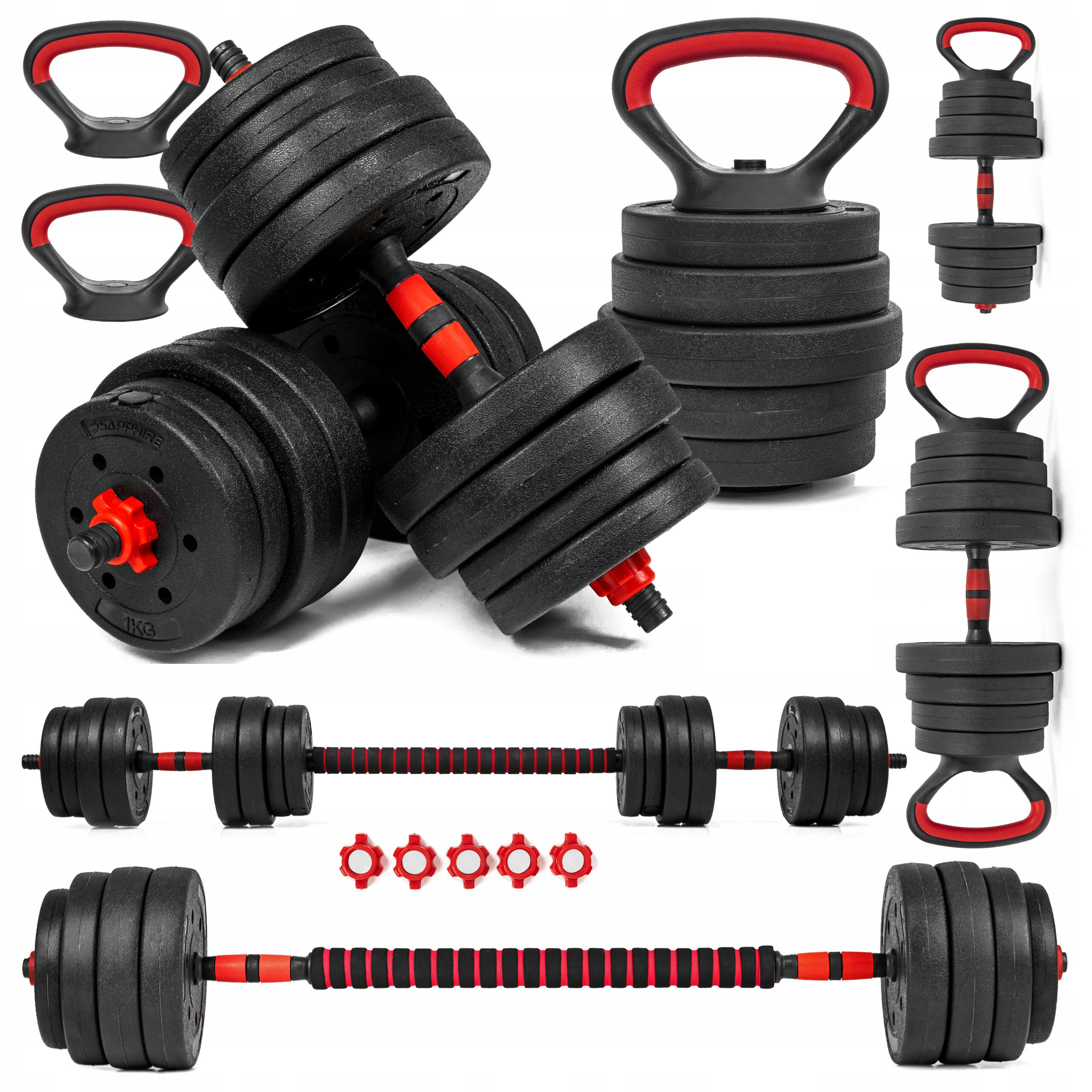 Hantle regulowane 6w1 sztanga kettlebell Sapphire SG-1115K 2x15kg