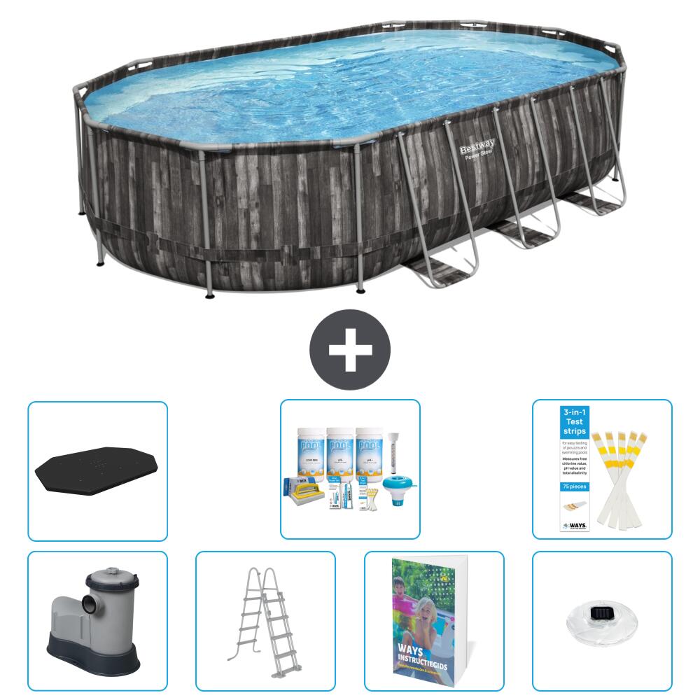 BESTWAY Basen Power Steel Owalny - 610x366x122 cm - 8-częściowy S576