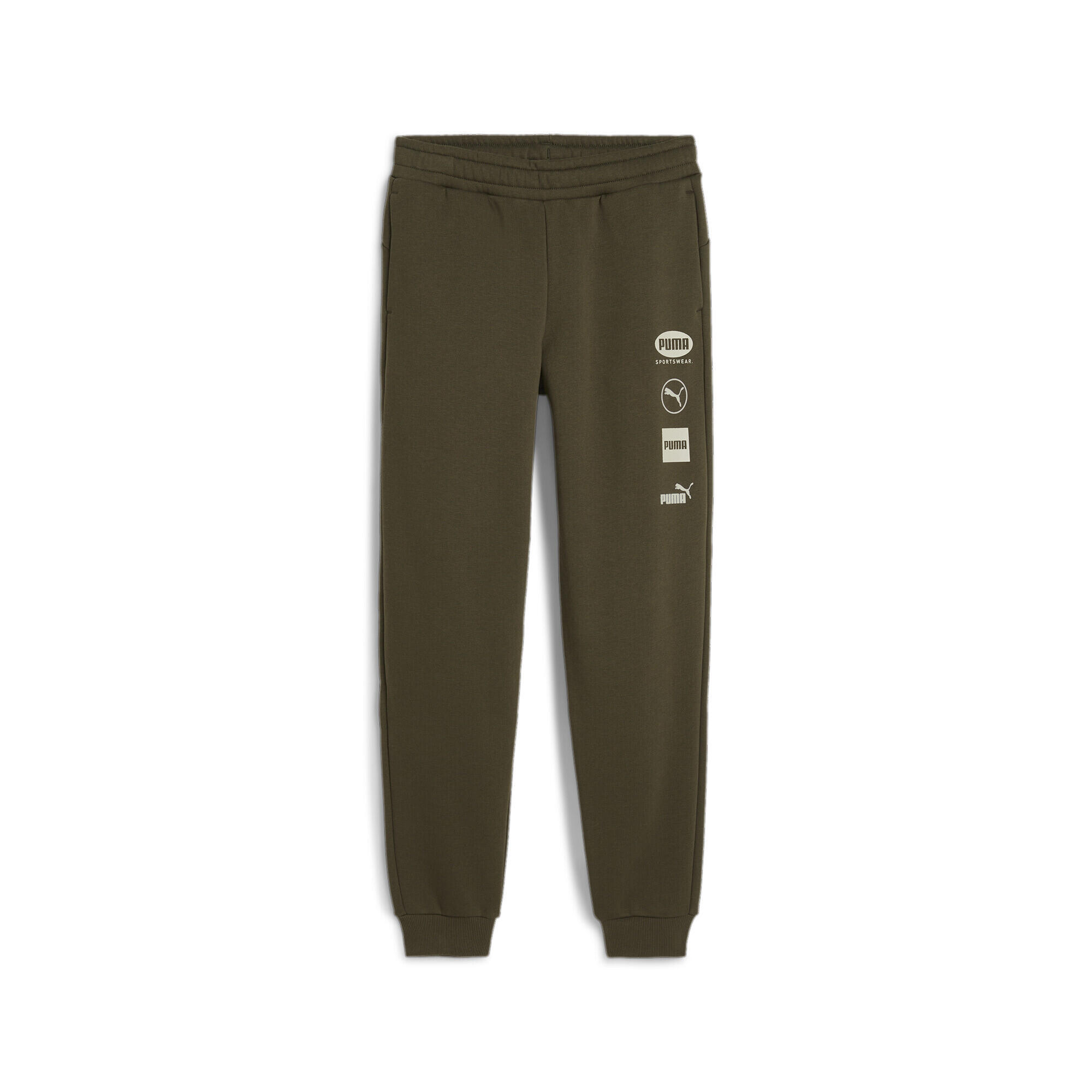 Młodzieżowe spodnie z grafiką PUMA POWER PUMA Dark Olive Green