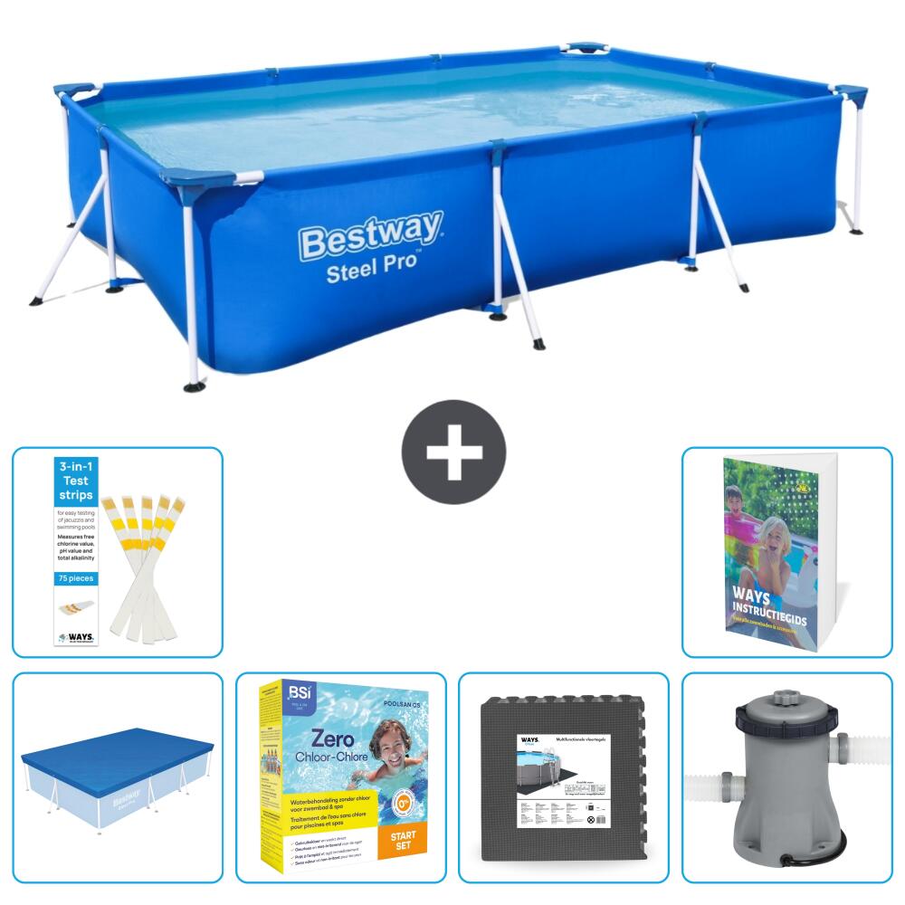 BESTWAY Basen Steel Pro Prostokątny - 300x201x66 cm - 7-częściowy S85