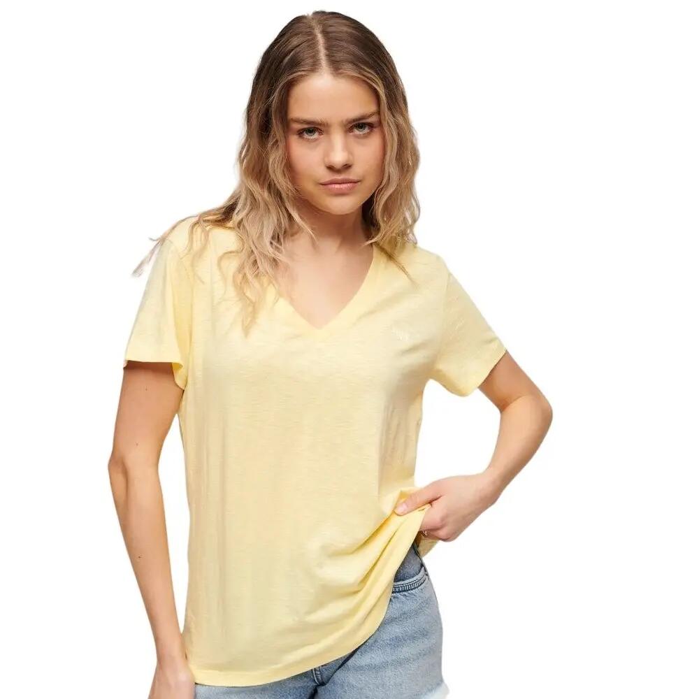 Damska koszulka z haftem i płomieniem v-neck Superdry