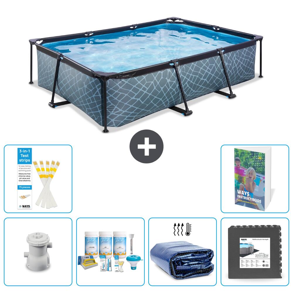 EXIT TOYS Basen Prostokątny - Efekt kamienia - 300x200x65 cm - 7-częściowy S233