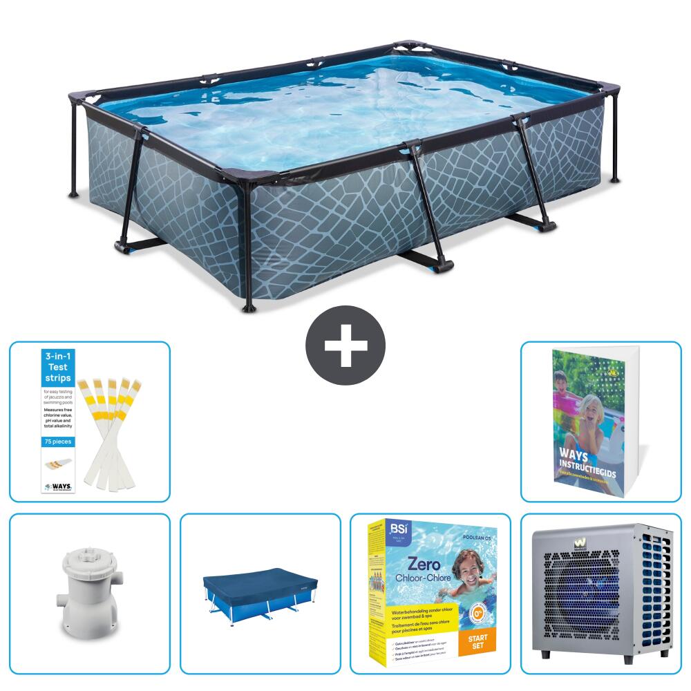 EXIT TOYS Basen Prostokątny - Efekt kamienia - 300x200x65 cm - 7-częściowy S258
