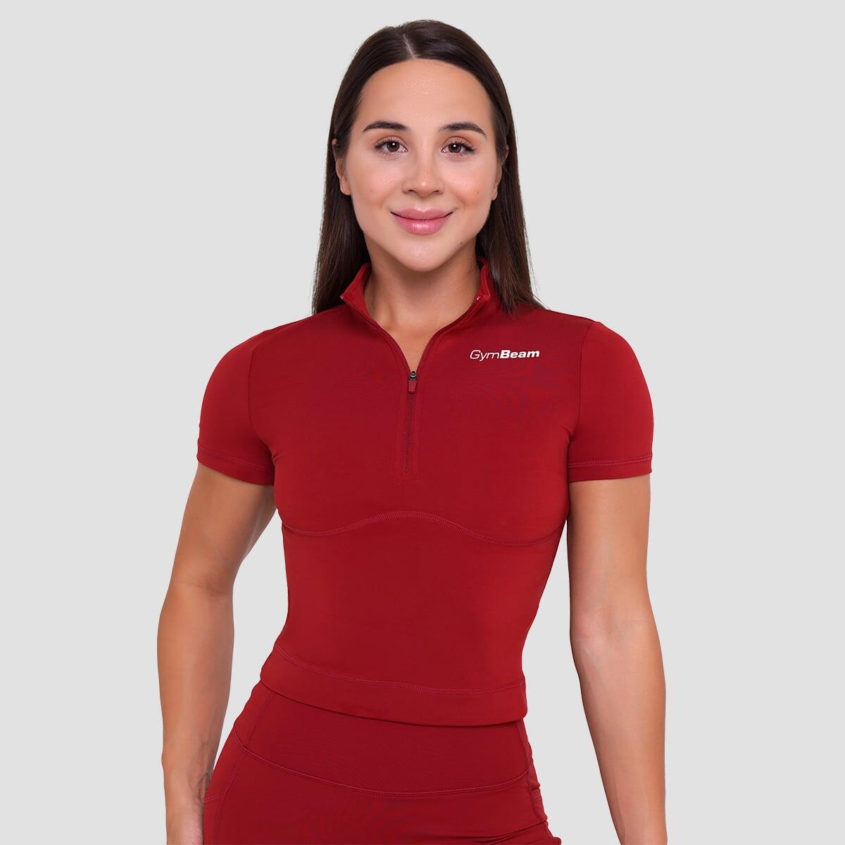 Koszulka damska fitness z zamkiem ciemnoczerwona Ignite Cropped