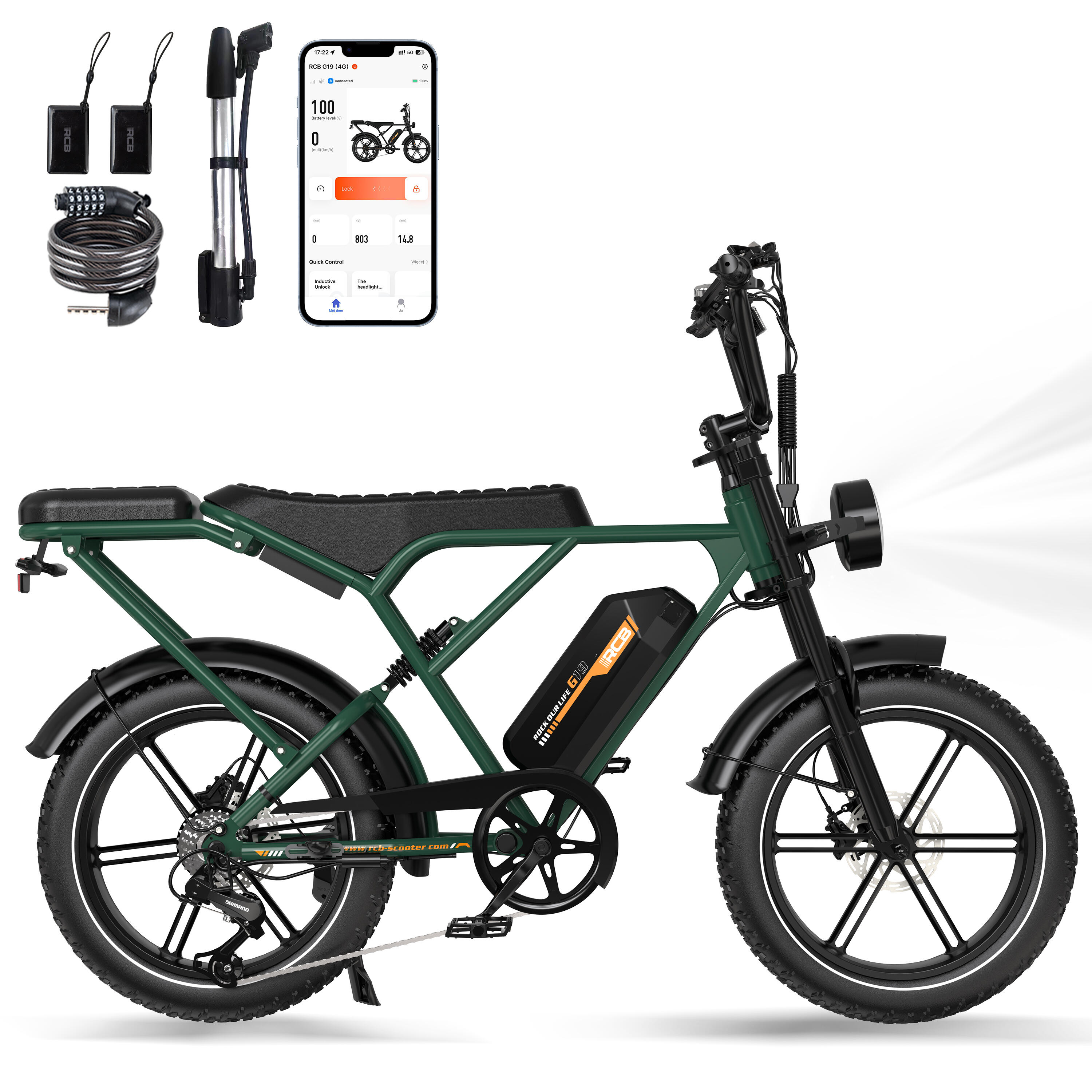 Rower Elektryczny Pełne Zawieszenie 20×4.0 Szerokie Opony, 60-90km, RCB-G19