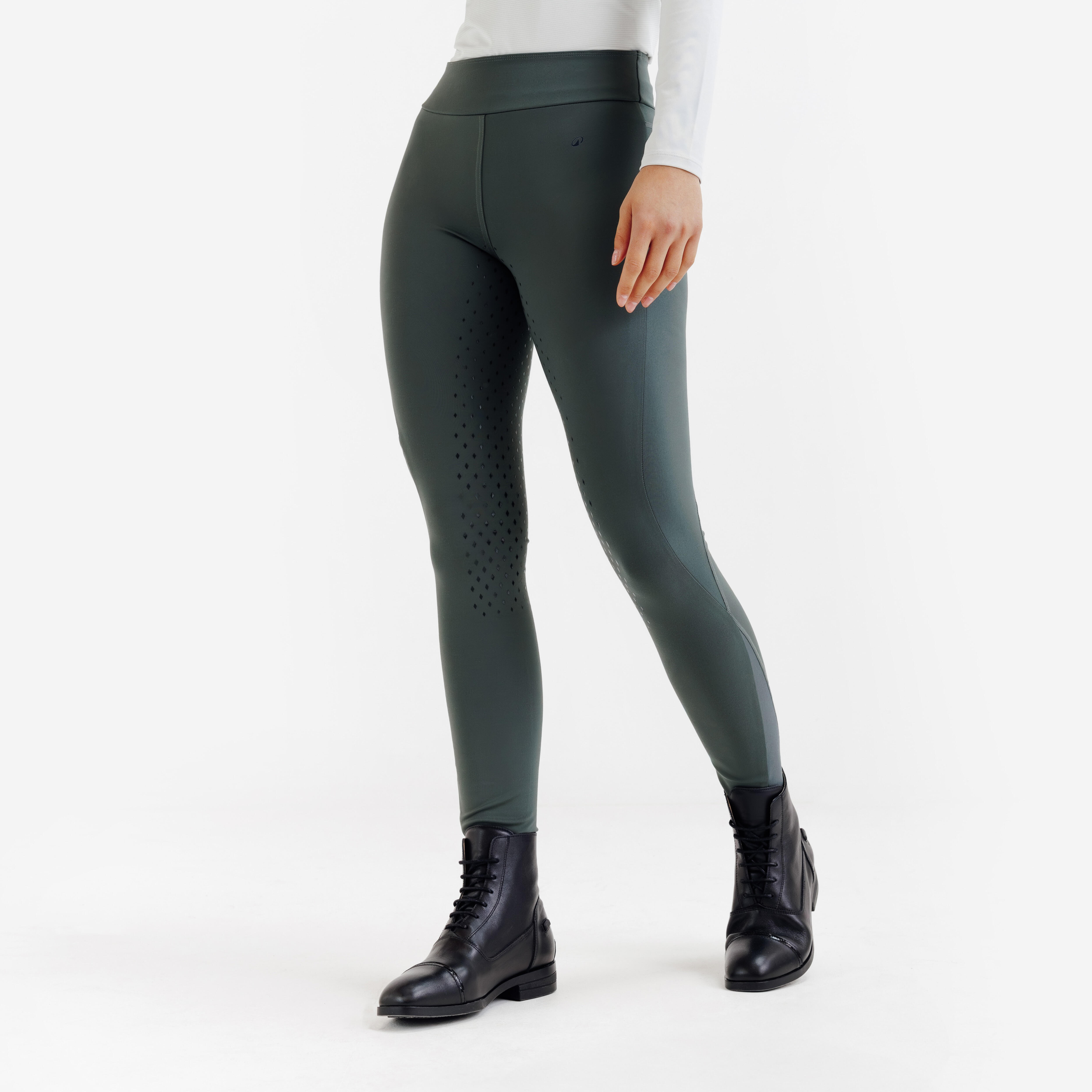 Legginsy jeździeckie damskie full grip - 500 zielone
