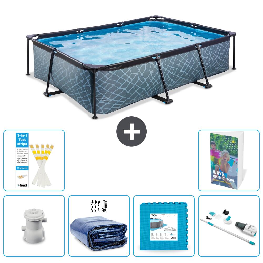 EXIT TOYS Basen Prostokątny - Efekt kamienia - 300x200x65 cm - 7-częściowy S319