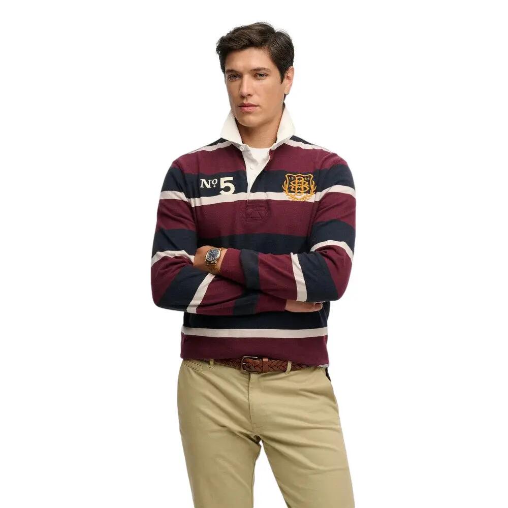 Polo z długim rękawem z podwójnym emblematem w paski Superdry Rugby