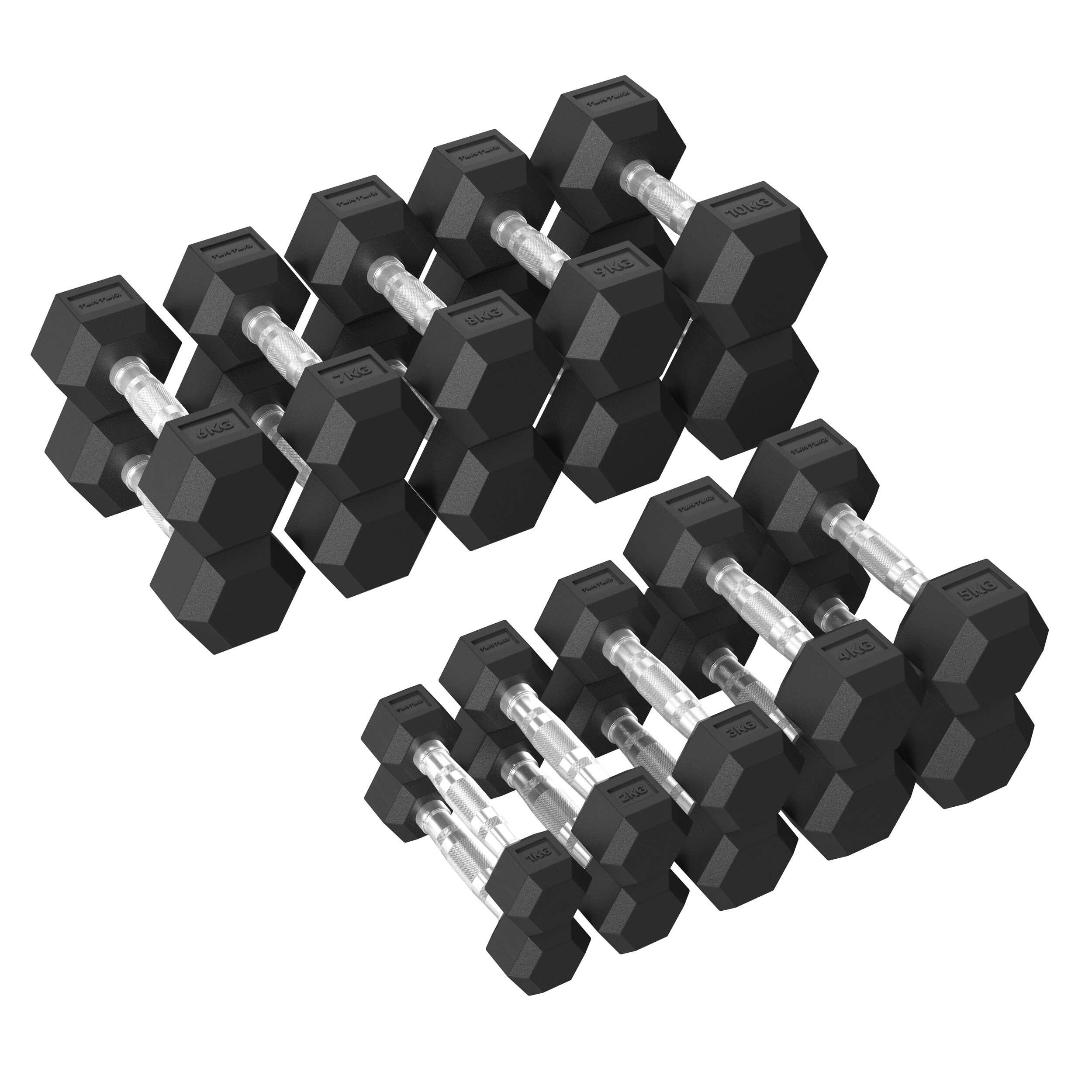 Zestaw Hantli Gumowych Tunturi Platinum Hex, 1-10Kg