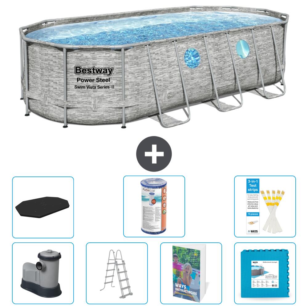 BESTWAY Basen Power Steel Owalny - 549x274x122 cm - 8-częściowy S602