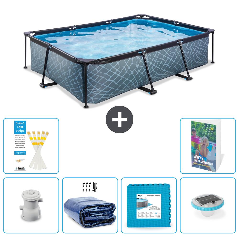EXIT TOYS Basen Prostokątny - Efekt kamienia - 300x200x65 cm - 7-częściowy S326