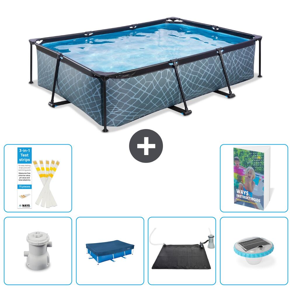 EXIT TOYS Basen Prostokątny - Efekt kamienia - 300x200x65 cm - 7-częściowy S250