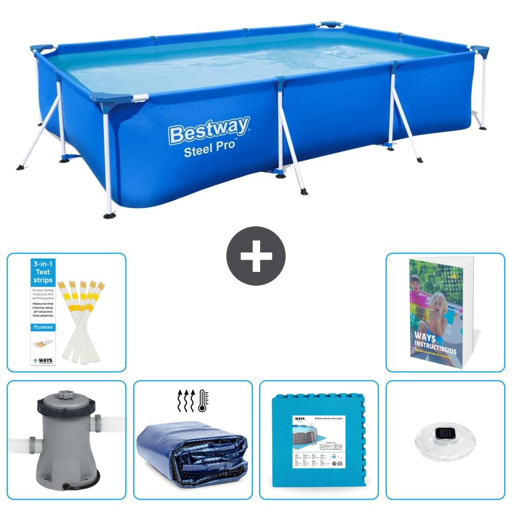 BESTWAY Basen Steel Pro Prostokątny - 300x201x66 cm - 7-częściowy S326