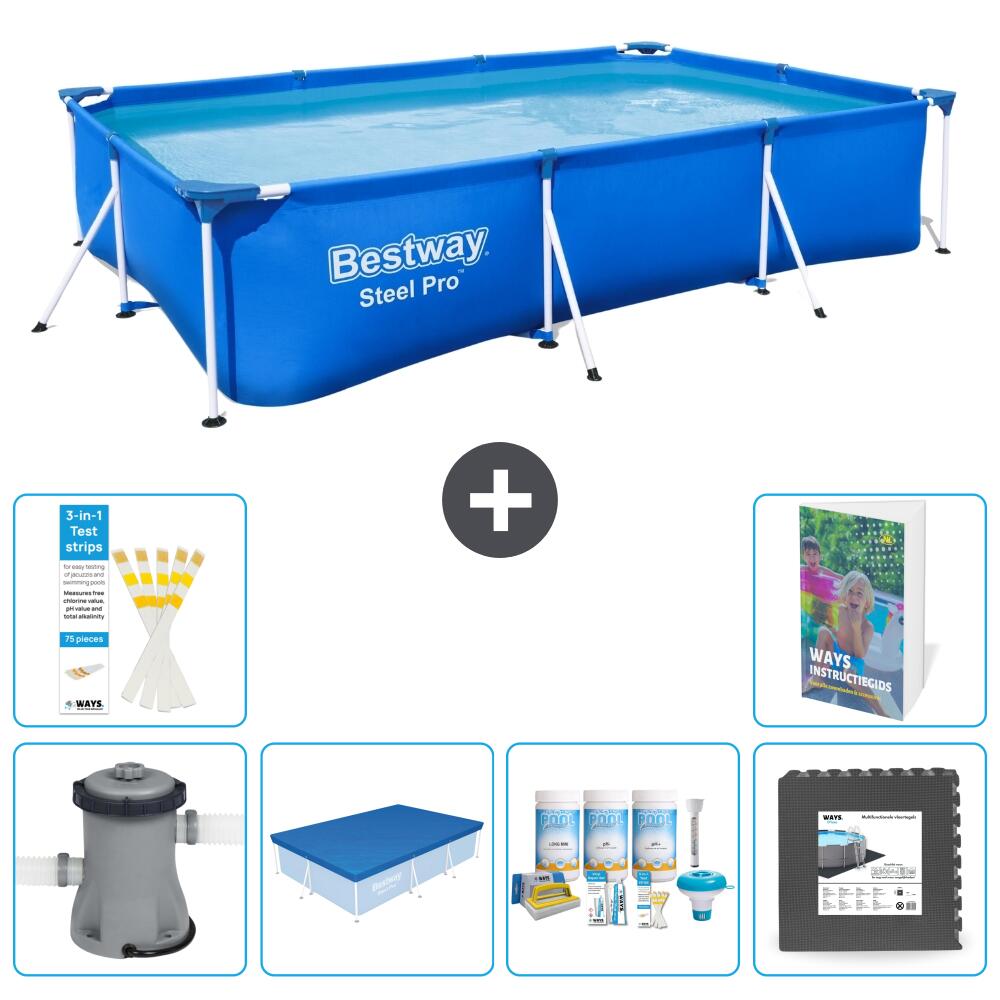 BESTWAY Basen Steel Pro Prostokątny - 300x201x66 cm - 7-częściowy S238