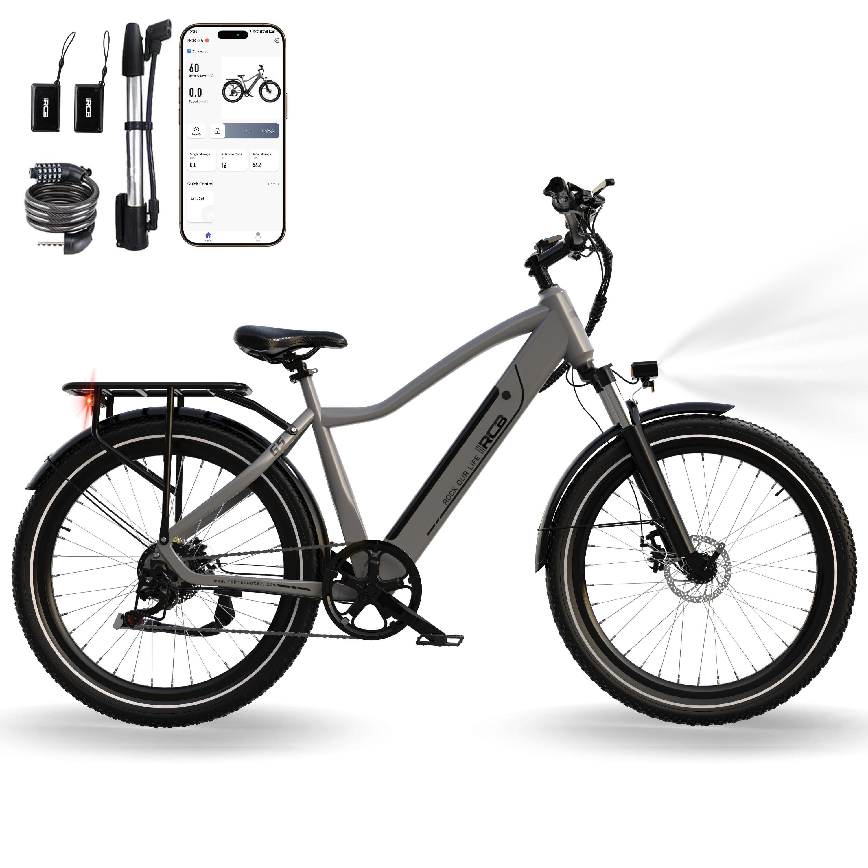 Rower​ Elektryczny dla Dorosłych 27,5 E-Bike, APP&NFC, RCB-G5​