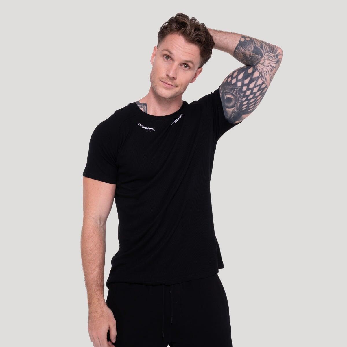 Koszulka męska fitness slim czarna Tribal Ribbed