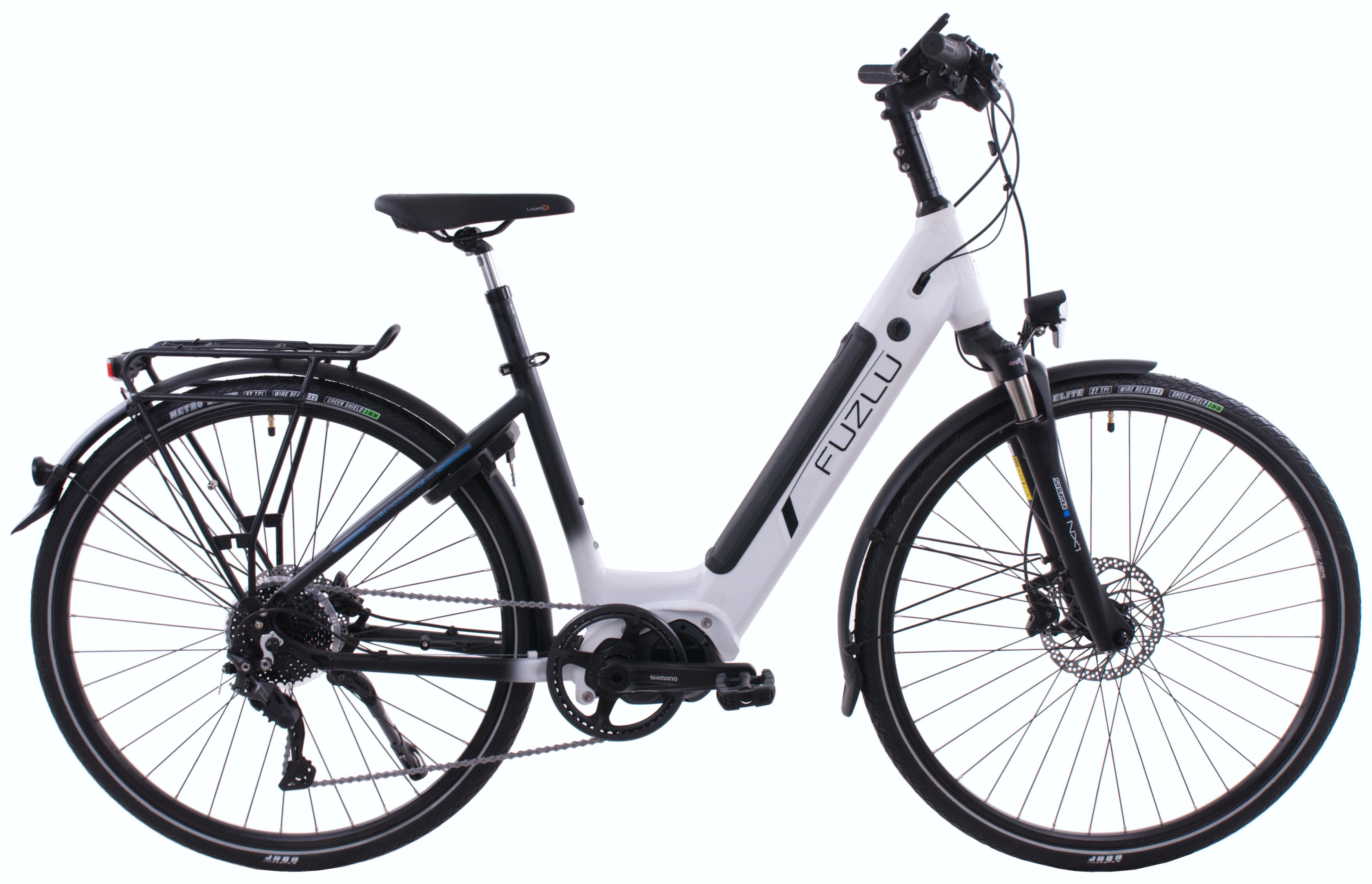 Rower elektryczny FUZLU 28 43cm biało-czarny Shimano STEPS + bateria 14Ah