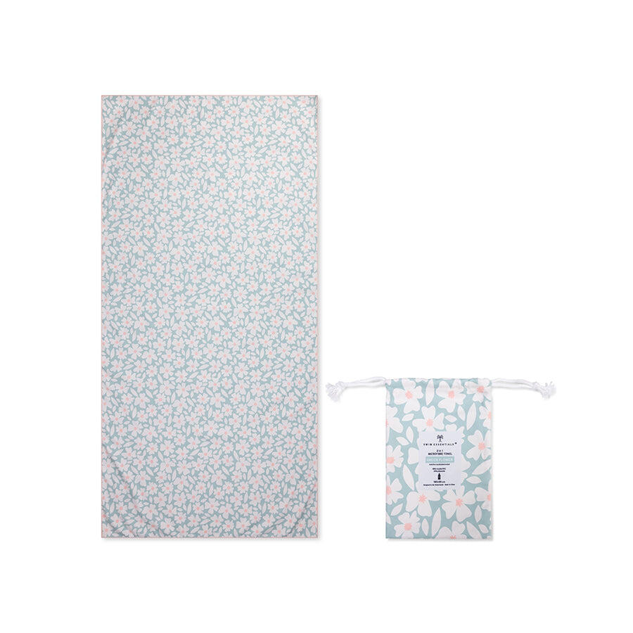 Ręcznik plażowy Swim Essentials z mikrofibry - zielony - kwiatowy - 180 x 90 cm