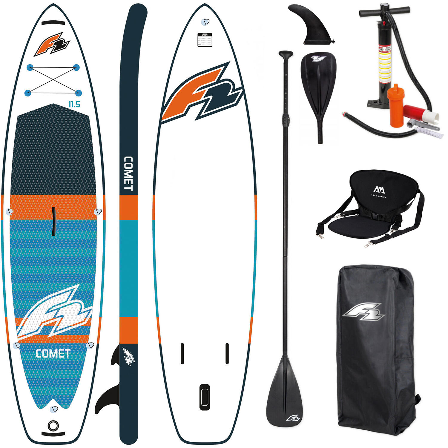 Deska Sup Pompowana F2 Comet 10'5'' Blue COMBO Wiosło 2w1 i Siedzisko kajakowe