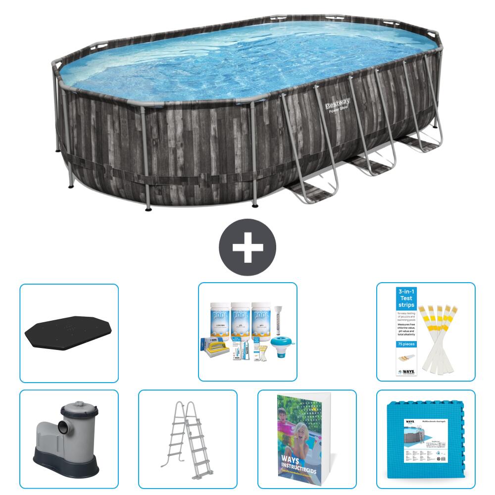 BESTWAY Basen Power Steel Owalny - 610x366x122 cm - 8-częściowy S536