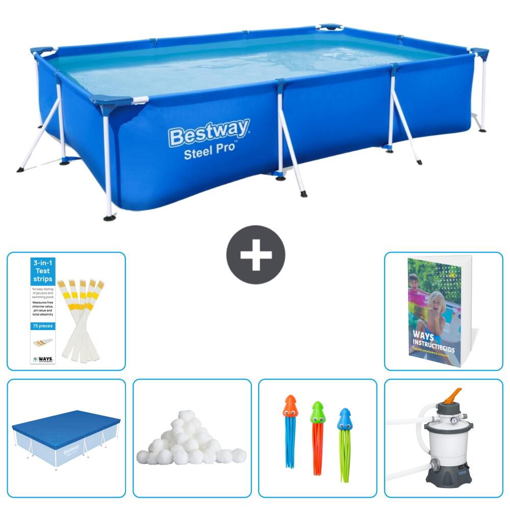 BESTWAY Basen Steel Pro Prostokątny - 300x201x66 cm - 7-częściowy S8