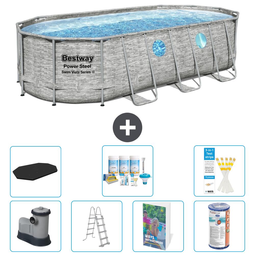 BESTWAY Basen Power Steel Owalny - 549x274x122 cm - 8-częściowy S556