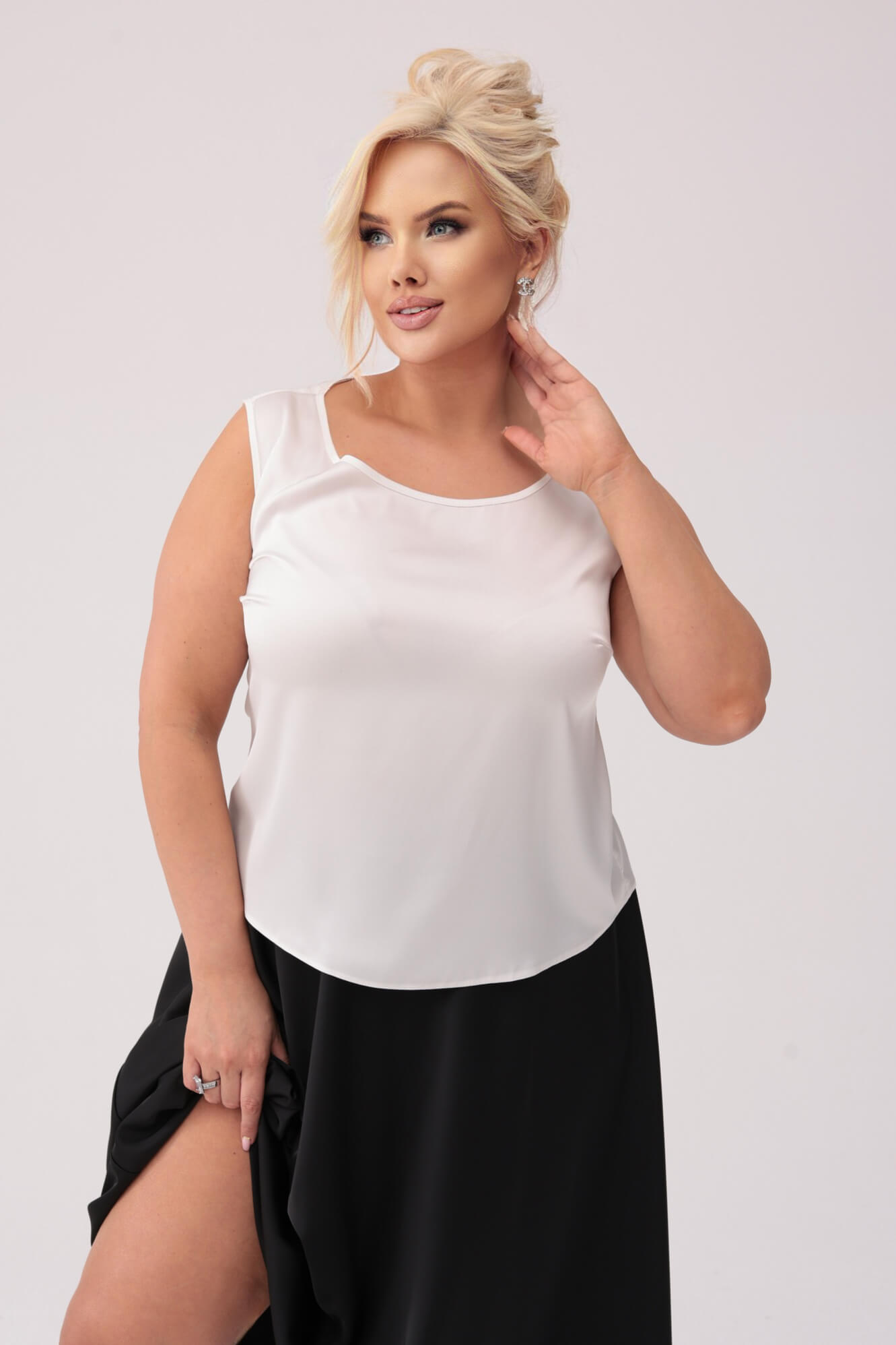 Elegancki satynowy top Sophia w kolorze ecru PLUS SIZE XXL OVERSIZE