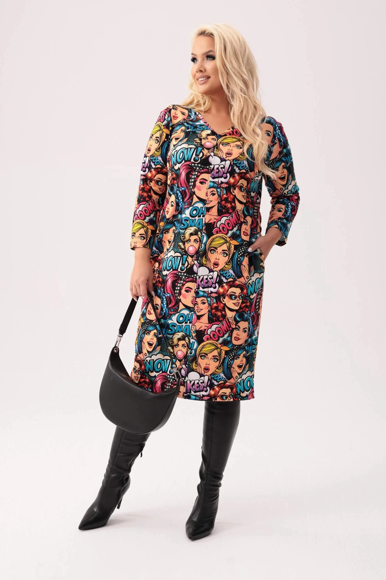 Dresowa sukienka Pop Art w komiksowy print - wyrazista i stylowa PLUS SIZE XXL