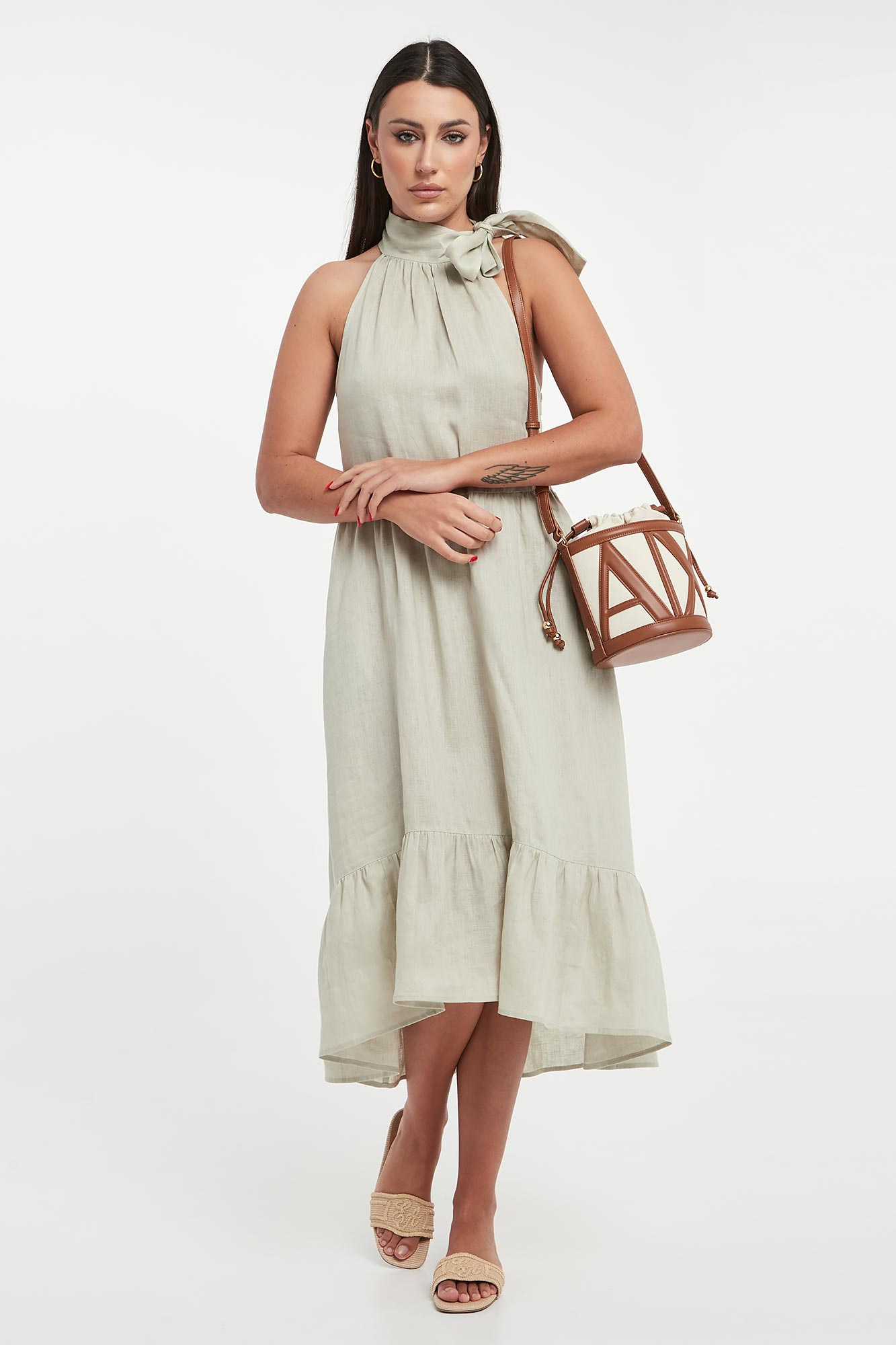Sukienka midi lniana ARMANI EXCHANGE