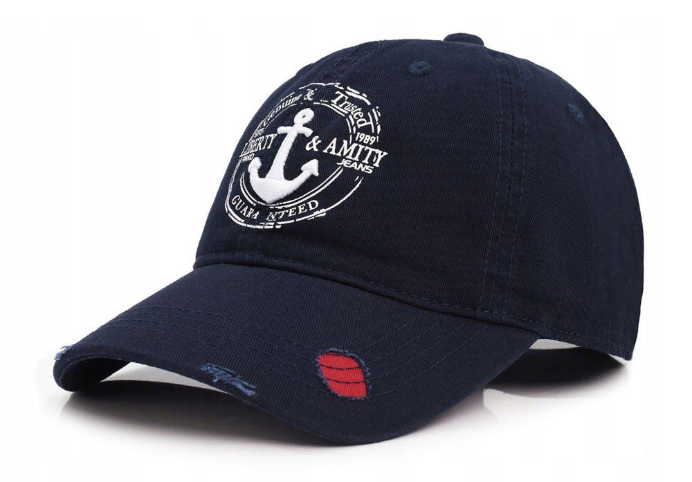 Bawełniana Czapka z Daszkiem (Bejsbolówka) - Pako Jeans - Granat, Przetarcia