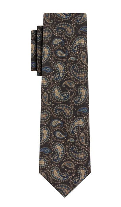 Krawat Męski, Brązowo-Beżowy Elegancki, Wzór Paisley, Łezki, 100% Bawełna, 7cm -EM Men's Access