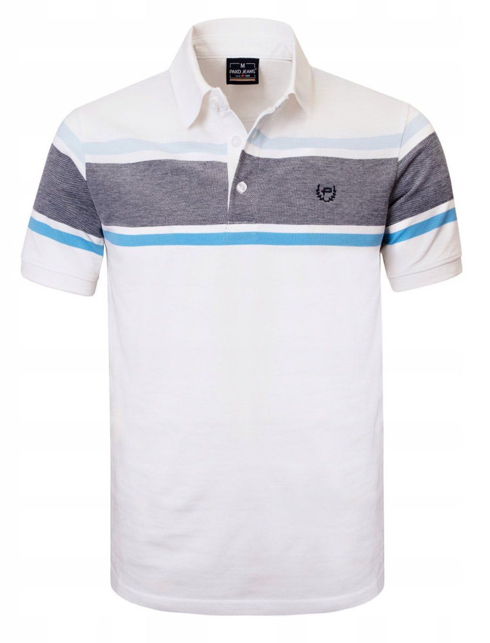 Męska Koszulka Polo - Pako Jeans - Biała, Pasy