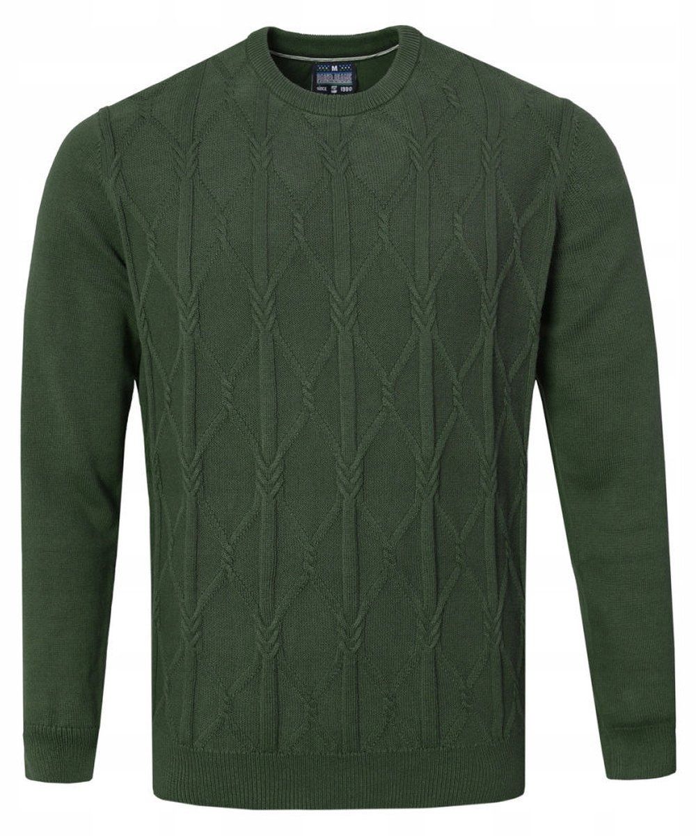 Bawełniany Sweter Męski - Pako Jeans - Warkoczowy Splot - Zgniła Zieleń