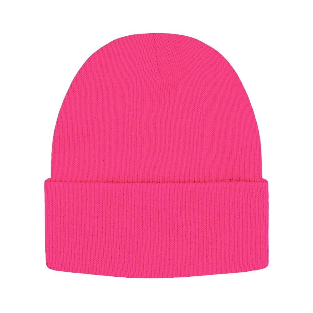 Jednokolorowa Czapka Zimowa Typu Beanie – Zimowa - Neonowy Róż