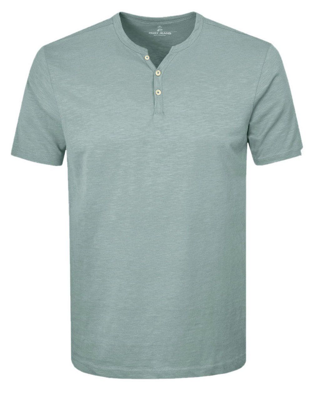 T-Shirt, Dekolt na Guziki -Pako Jeans- Lekki Melanż - Miętowa