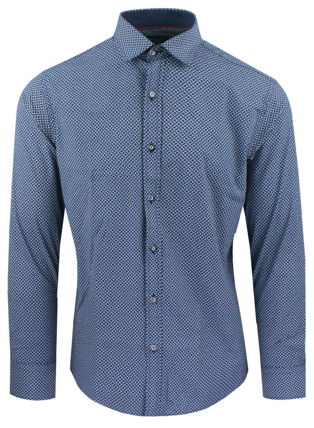 Męska Koszula, Taliowana (Slim Fit) - Rigon - Granat, Wzór